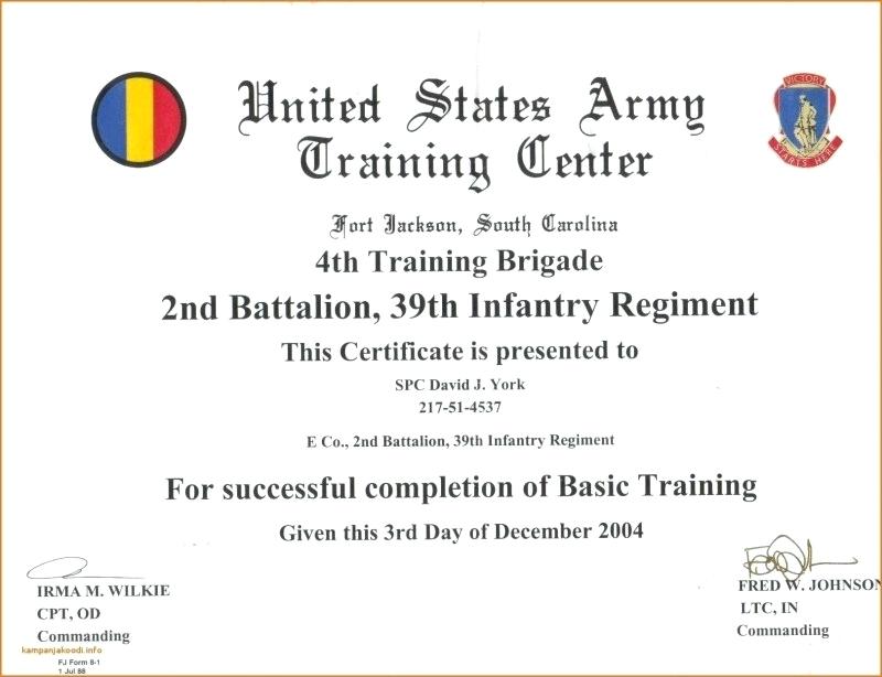 Army Certificate Of Completion Template