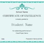 Award Of Excellence Certificate Template