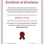 Award Of Excellence Certificate Template