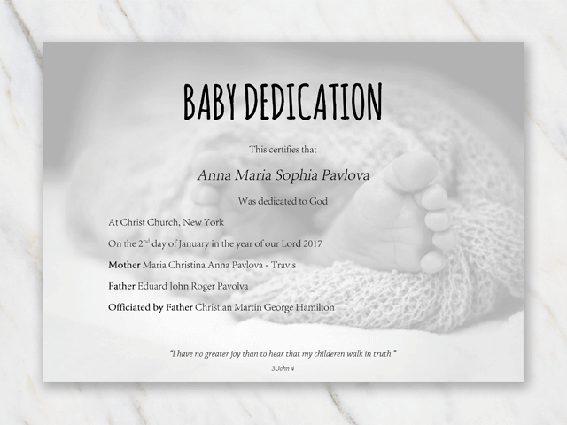 Baby Dedication Certificate Template