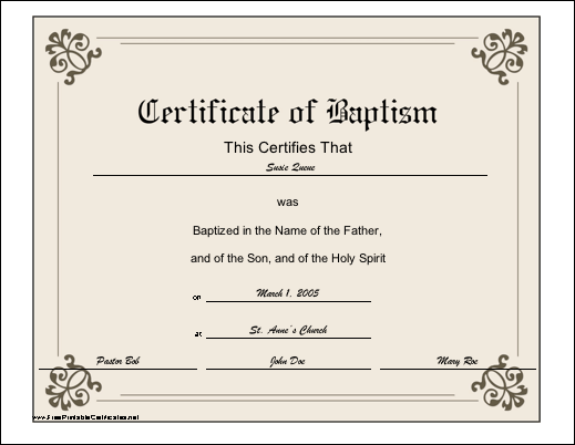 Baptism Certificate Template Word