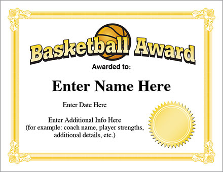 Basketball Certificate Template