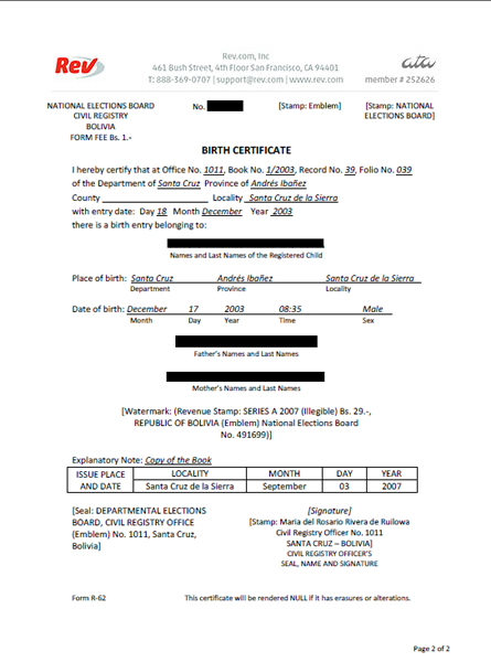 Birth Certificate Translation Template