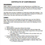 Certificate Of Conformance Template