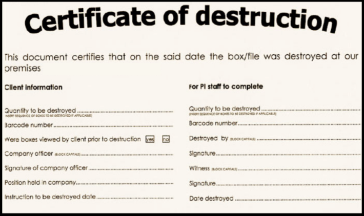 Certificate Of Destruction Template