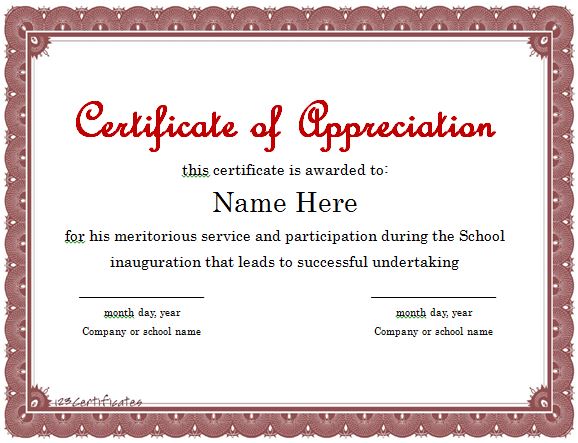 Certificates Of Appreciation Template