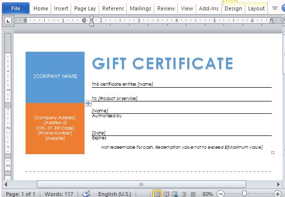 Company Gift Certificate Template