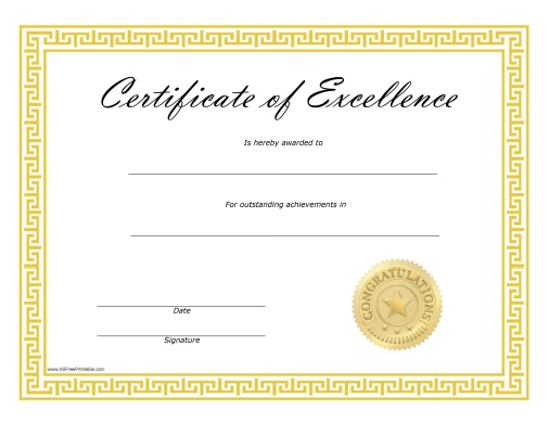 Free Certificate Of Excellence Template