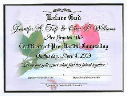 Premarital Counseling Certificate Of Completion Template