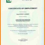 Sample Certificate Employment Template