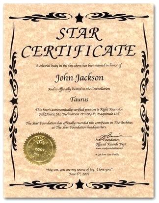 Star Naming Certificate Template