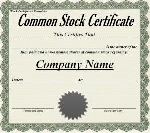 Stock Certificate Template Word