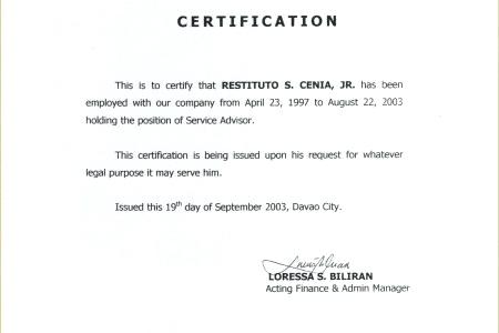 Template Of Certificate Of Employment