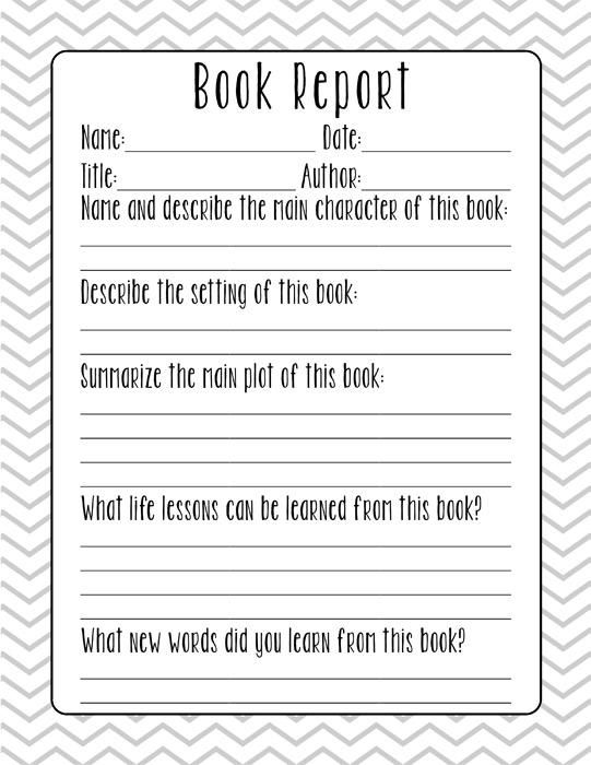 4Th Grade Book Report Template