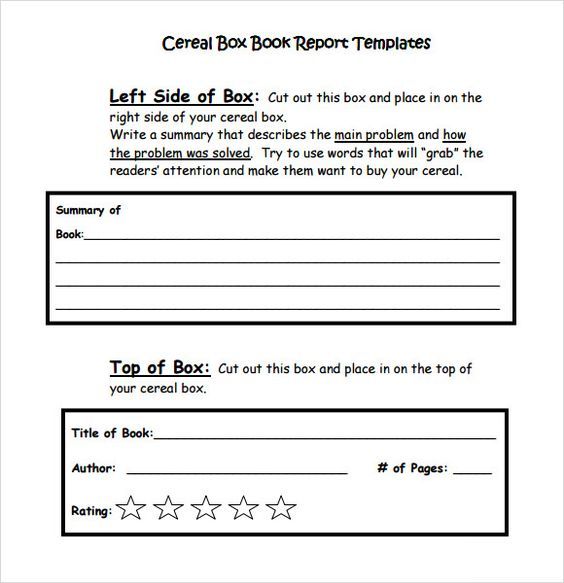 Cereal Box Book Report Template