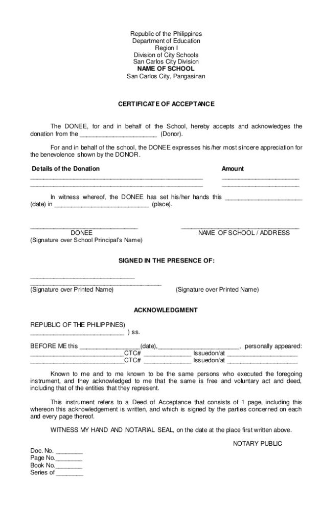 Image 1 for Certificate Of Acceptance Template