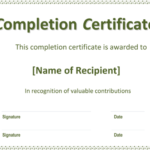 Certificate Of Completion Construction Templates