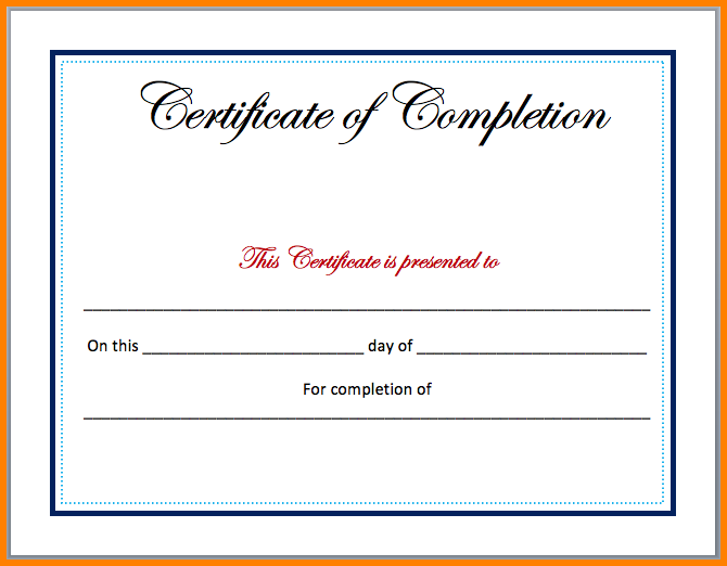 Certificate Of Completion Free Template Word