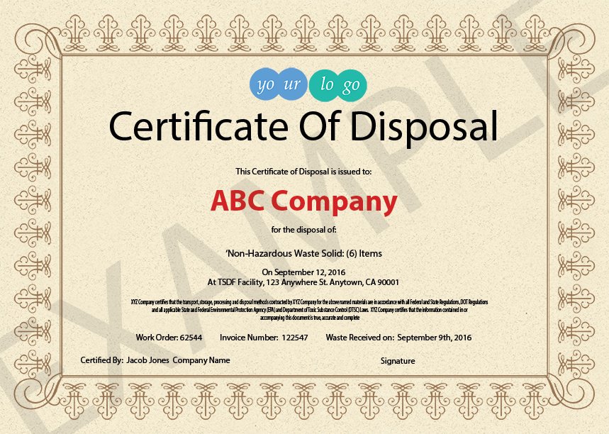 Certificate Of Disposal Template