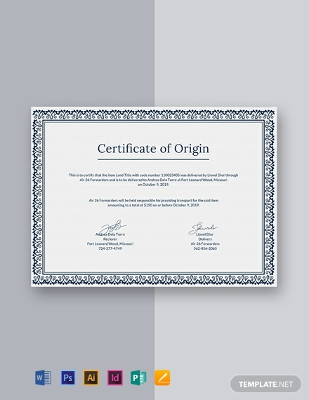 Certificate Of Origin Template Word