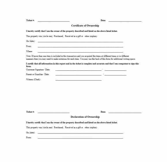 Certificate Of Ownership Template