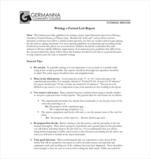 Chemistry Lab Report Template