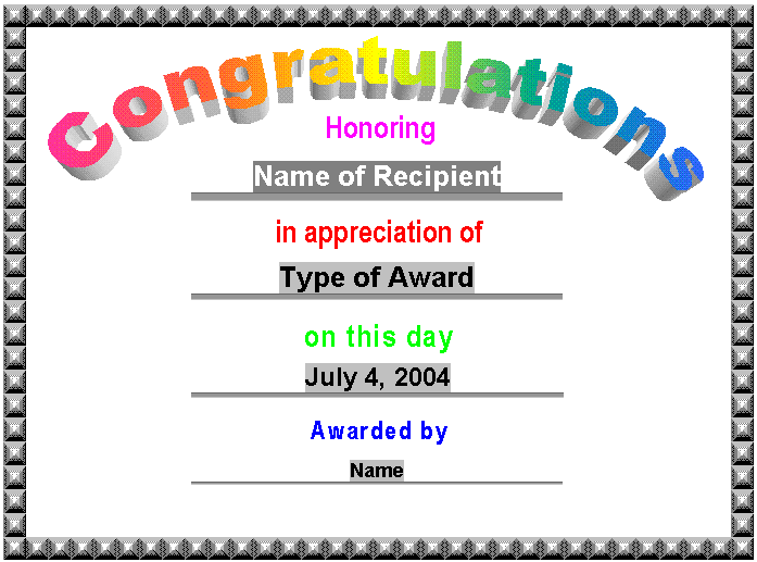 Congratulations Certificate Word Template