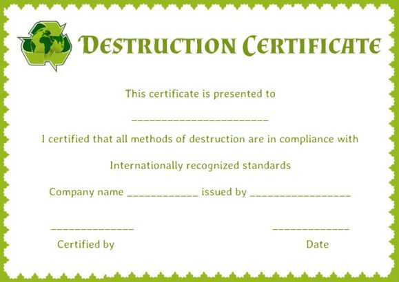 Destruction Certificate Template