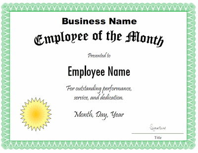 Employee Of The Month Certificate Template With Picture