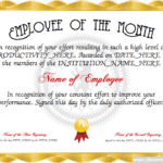 Employee Of The Month Certificate Template With Picture