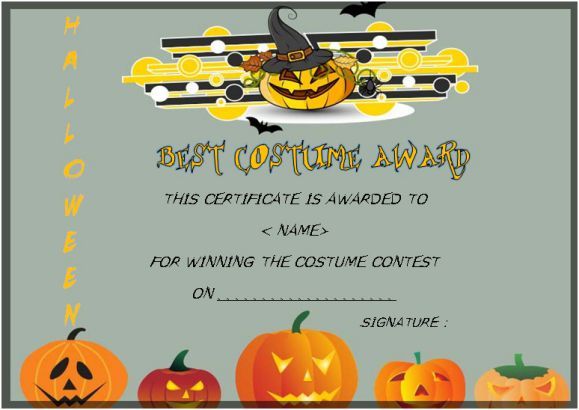 Halloween Costume Certificate Template