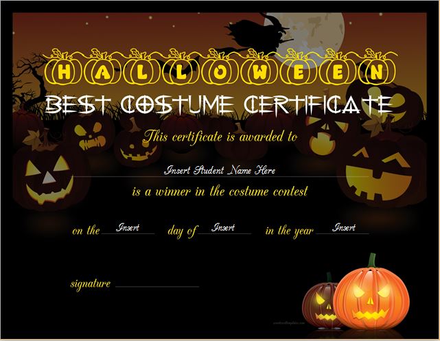 Halloween Costume Certificate Template (4) - TEMPLATES EXAMPLE ...