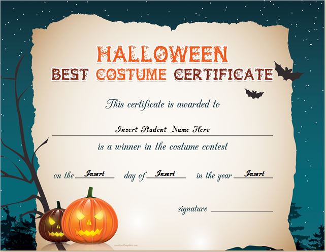 Halloween Costume Certificate Template (8) - TEMPLATES EXAMPLE ...