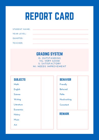 Homeschool Report Card Template