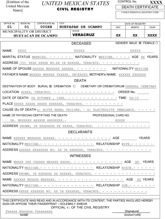 Mexican Marriage Certificate Translation Template