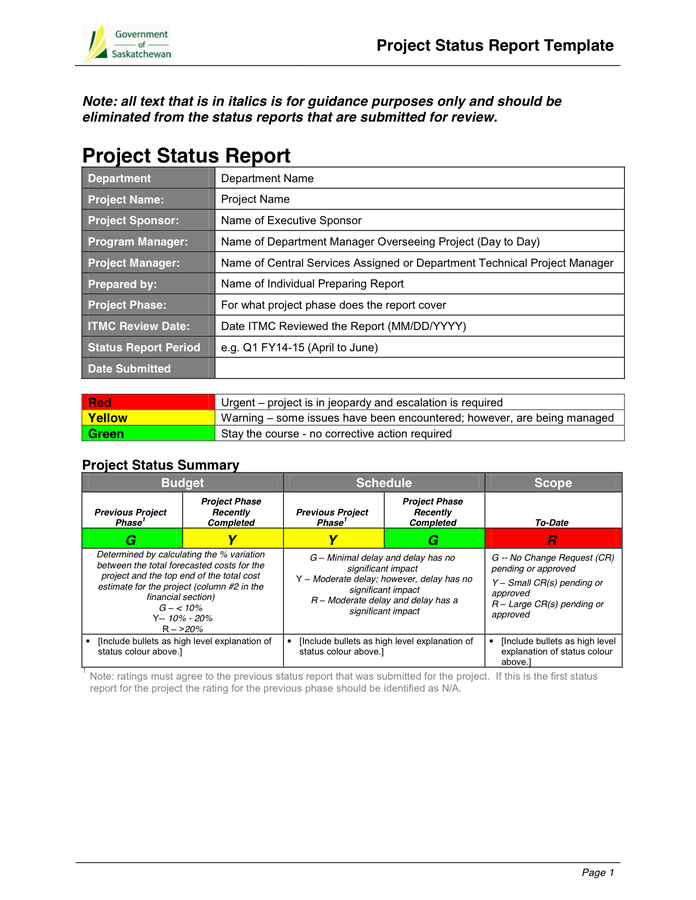 Monthly Status Report Template