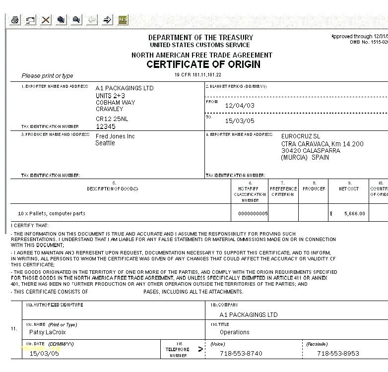 Nafta Certificate Template