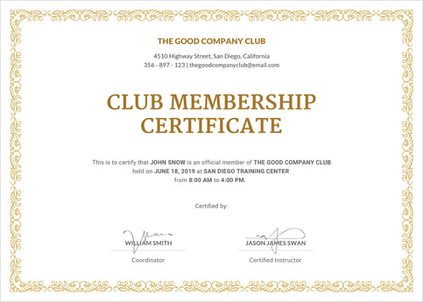 New Member Certificate Template