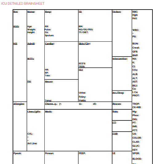 Nursing Report Sheet Template