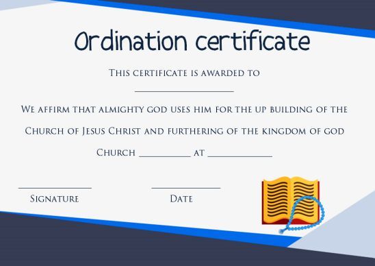 Ordination Certificate Template 6 Templates Example Templates Example