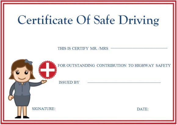 Safe Driving Certificate Template