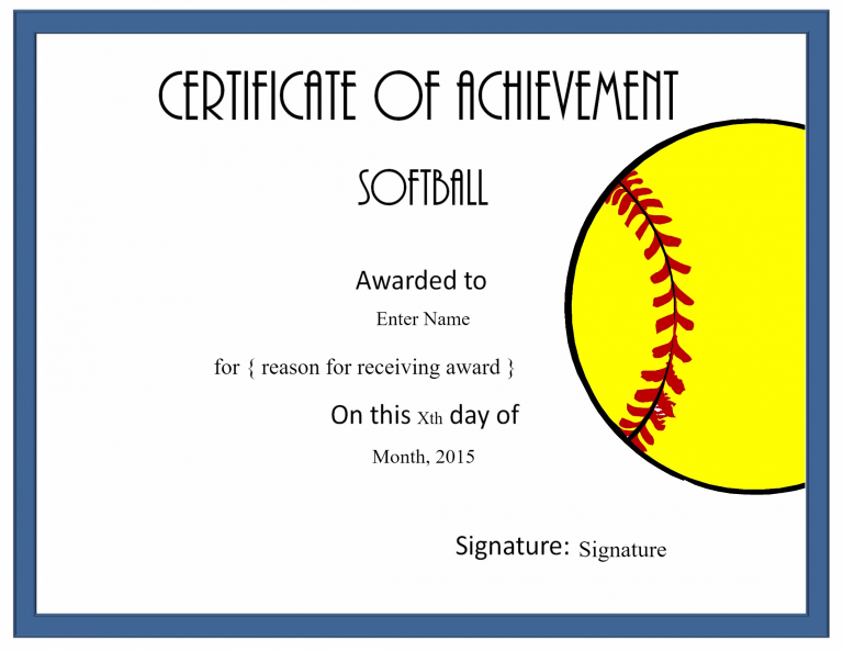 Softball Award Certificate Template