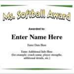 Softball Award Certificate Template