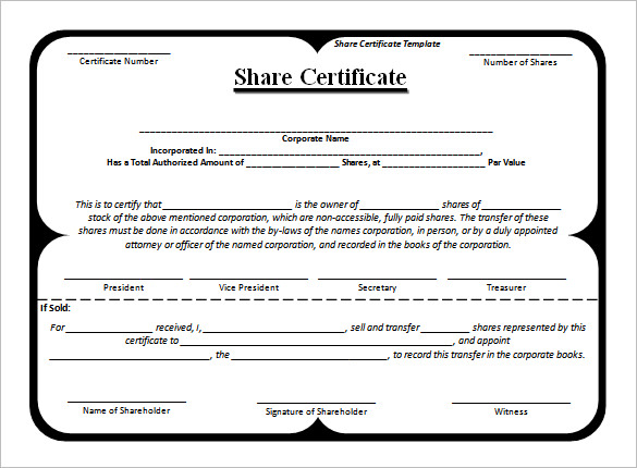 Template For Share Certificate