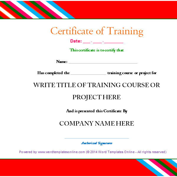 Training Certificate Template Word Format (5) - TEMPLATES EXAMPLE ...
