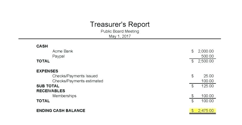 Treasurer Report Template