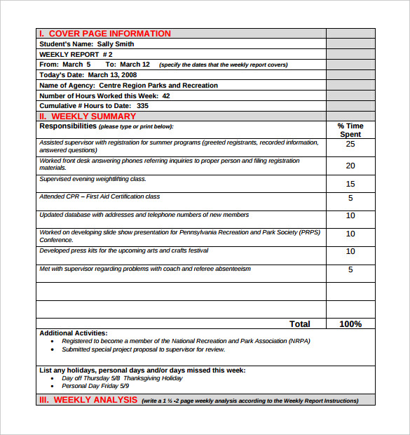 Weekly Activity Report Template