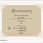 Anniversary Certificate Template Free