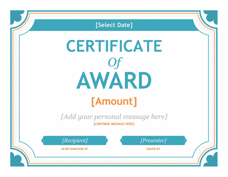 Award Certificate Templates Word 2007