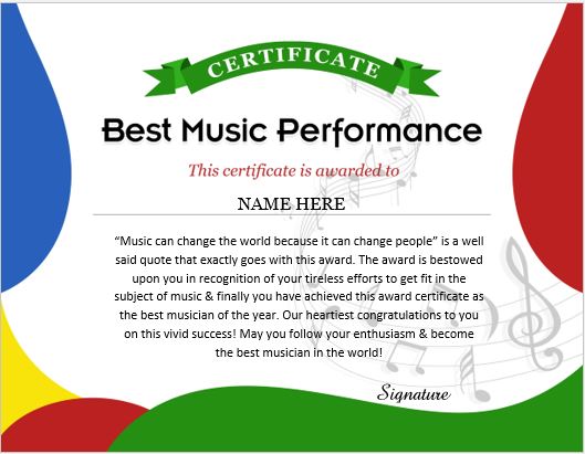 Best Performance Certificate Template